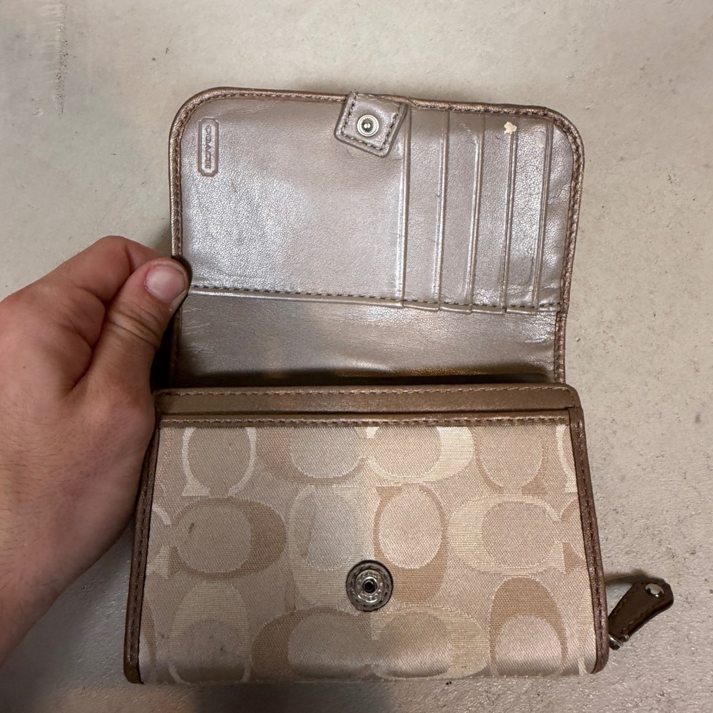 Coach Signature Jacquard Bifold Wallet Metallic Bronze Canvas Small Monogram - Picture 3 of 6
